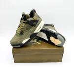 The Air Jordan 4 SE Craft “Olive” brings a refined touch to the classic Jordan legacy, blending heritage design with premium craftsmanship. This special edition sneaker reimagines the timeless silhouette with luxurious materials and earthy tones that radiate understated sophistication. Dressed primarily in a deep olive green hue, the shoe features a mix of soft suede, nubuck, and textured leather overlays that add depth and structure to the overall look. The muted palette is elevated with black and gray accents on the wings, heel tabs, and midsole, creating a balanced contrast that highlights the shoe’s iconic design lines.